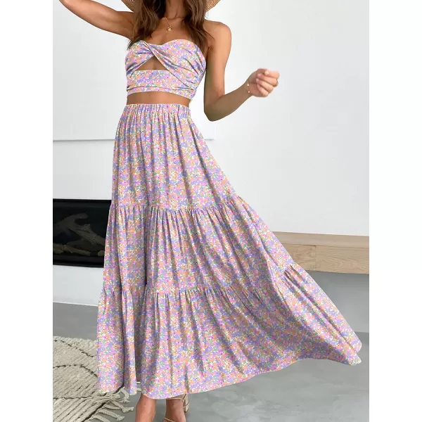 imageANRABESS Womens Summer Boho Elastic Waist Pleated ALine Flowy Swing Tiered Long Beach Skirt Dress with PocketsFloral 04
