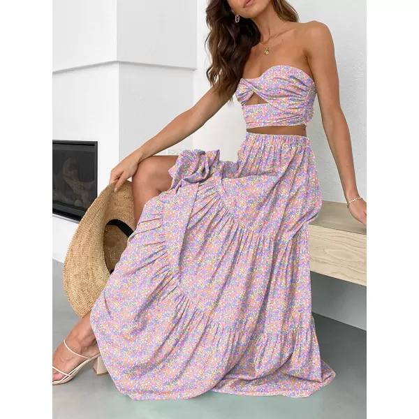 imageANRABESS Womens Summer Boho Elastic Waist Pleated ALine Flowy Swing Tiered Long Beach Skirt Dress with PocketsFloral 04