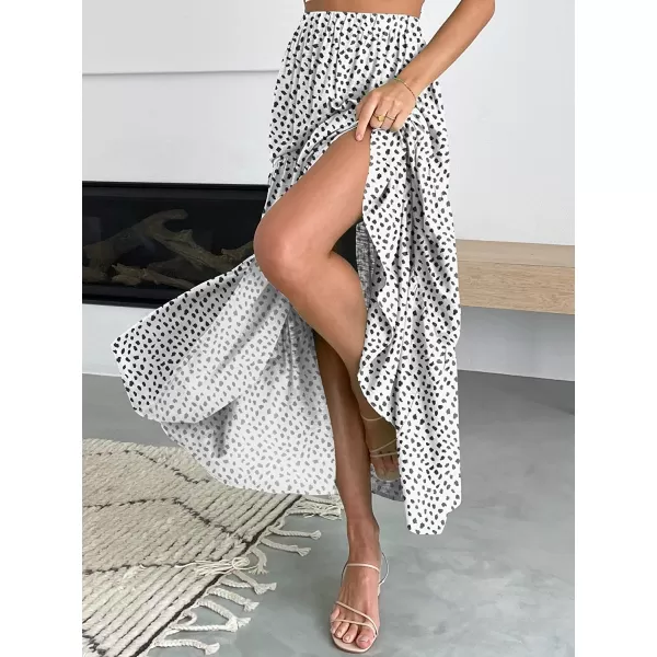 imageANRABESS Womens Summer Boho Elastic Waist Pleated ALine Flowy Swing Tiered Long Beach Skirt Dress with PocketsFloral Dot