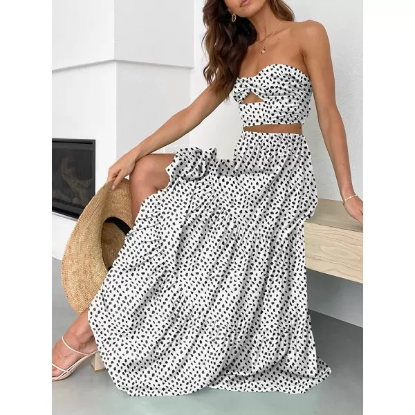 imageANRABESS Womens Summer Boho Elastic Waist Pleated ALine Flowy Swing Tiered Long Beach Skirt Dress with PocketsFloral Dot