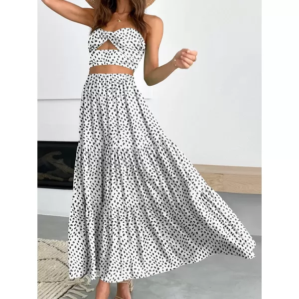 imageANRABESS Womens Summer Boho Elastic Waist Pleated ALine Flowy Swing Tiered Long Beach Skirt Dress with PocketsFloral Dot