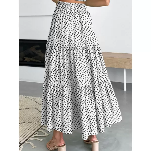 imageANRABESS Womens Summer Boho Elastic Waist Pleated ALine Flowy Swing Tiered Long Beach Skirt Dress with PocketsFloral Dot