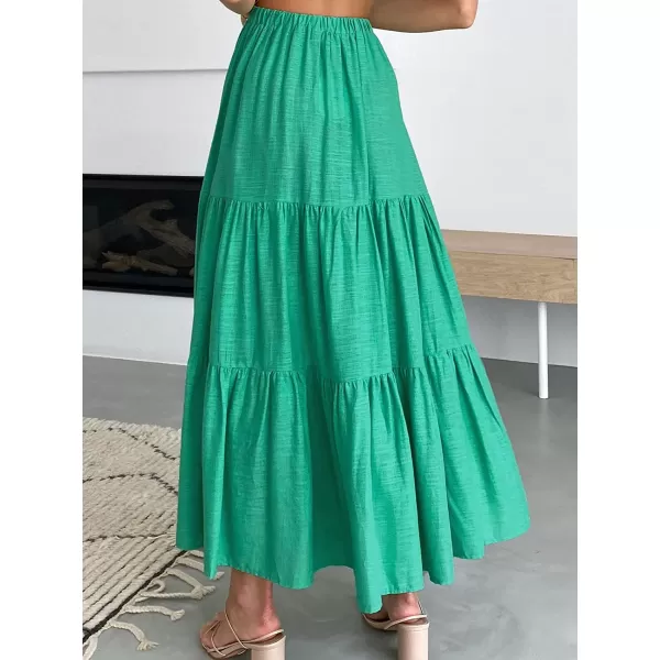 imageANRABESS Womens Summer Boho Elastic Waist Pleated ALine Flowy Swing Tiered Long Beach Skirt Dress with PocketsForest