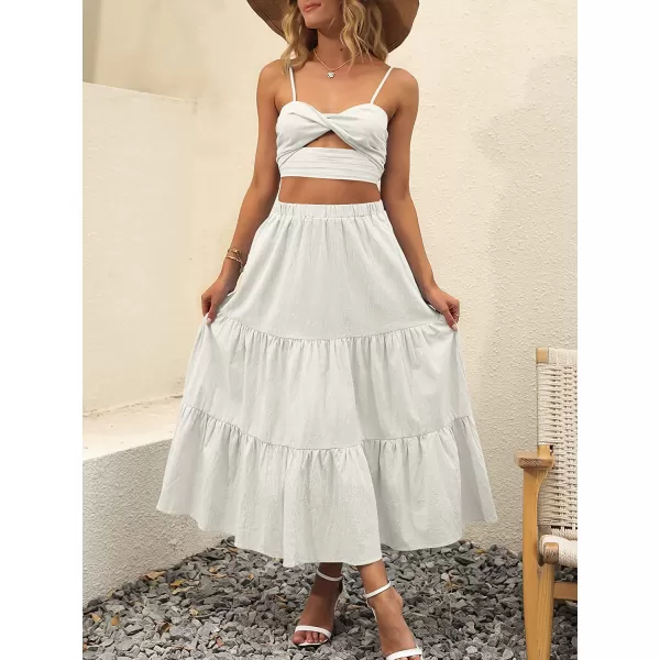 imageANRABESS Womens Summer Boho Elastic Waist Pleated ALine Flowy Swing Tiered Long Beach Skirt Dress with PocketsGray
