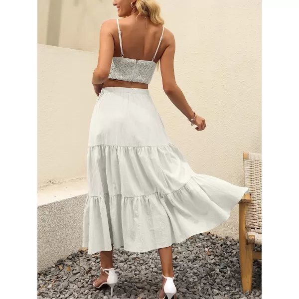 imageANRABESS Womens Summer Boho Elastic Waist Pleated ALine Flowy Swing Tiered Long Beach Skirt Dress with PocketsGray