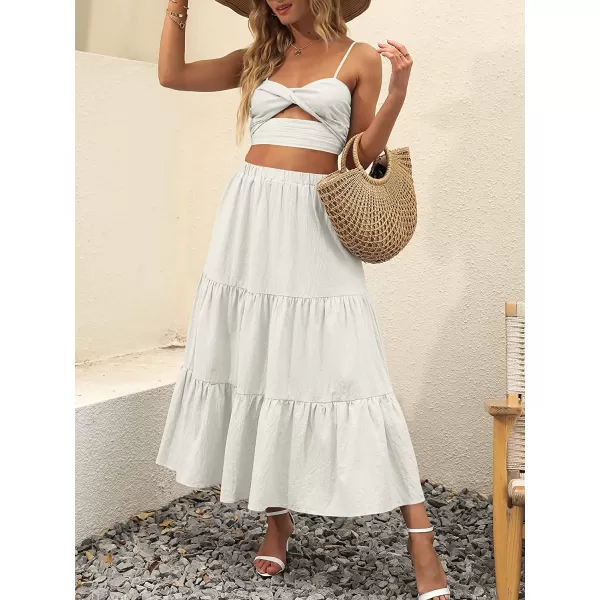 imageANRABESS Womens Summer Boho Elastic Waist Pleated ALine Flowy Swing Tiered Long Beach Skirt Dress with PocketsGray