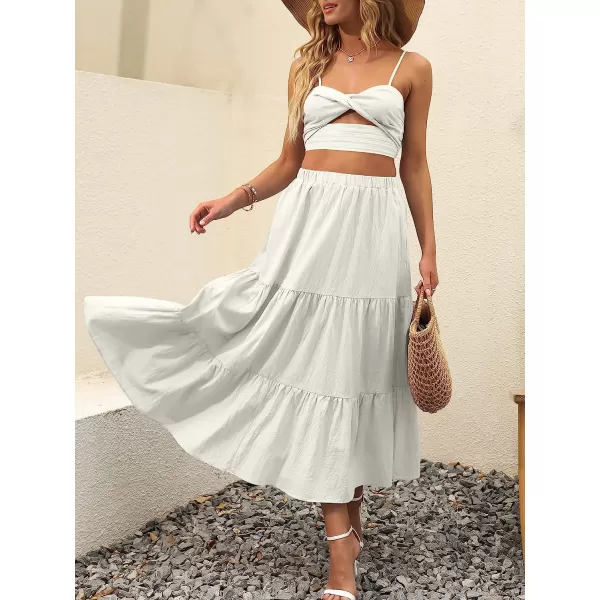 imageANRABESS Womens Summer Boho Elastic Waist Pleated ALine Flowy Swing Tiered Long Beach Skirt Dress with PocketsGray
