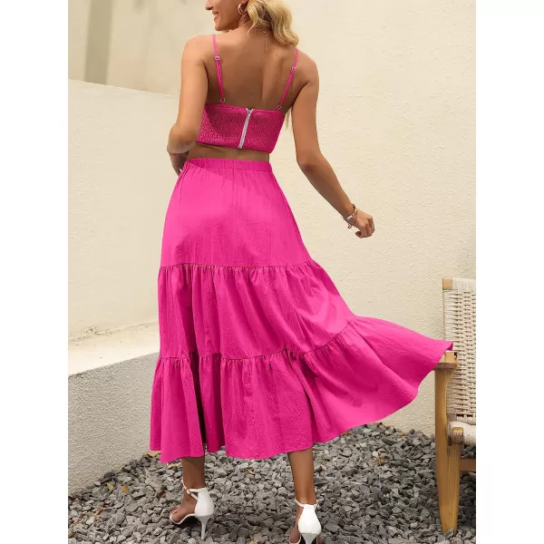 imageANRABESS Womens Summer Boho Elastic Waist Pleated ALine Flowy Swing Tiered Long Beach Skirt Dress with PocketsRose