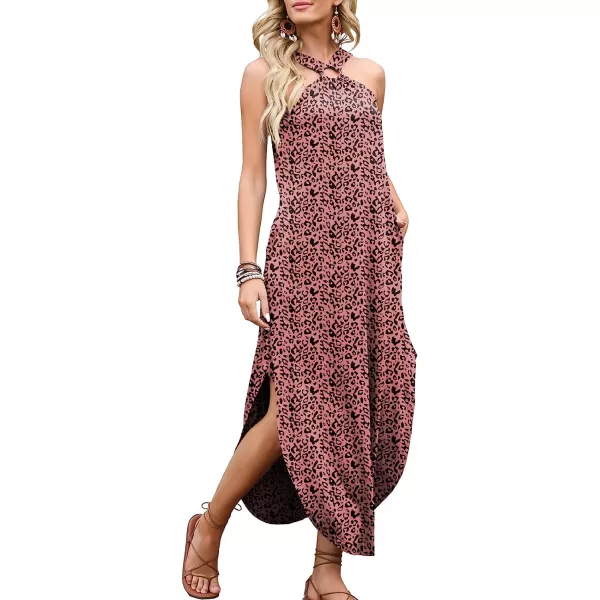 imageANRABESS Womens Summer Casual Criss Cross Sundress Sleeveless Split Maxi Long Beach Dress with PocketsLeopard
