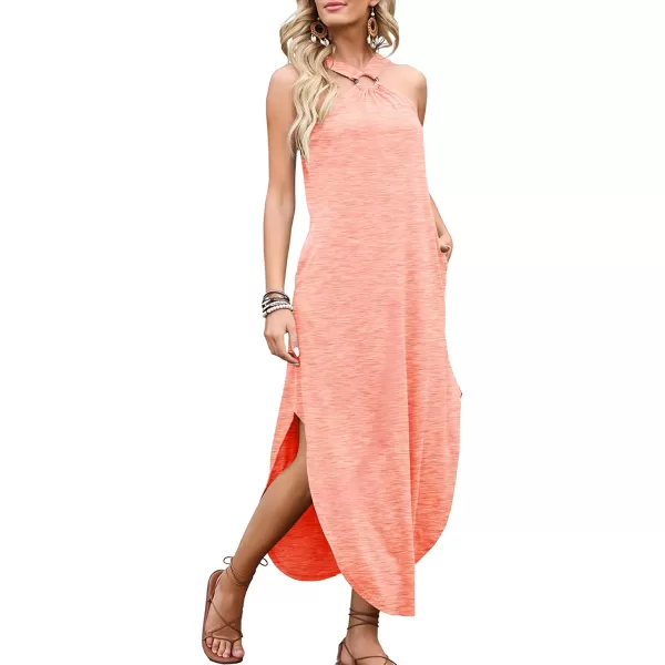 imageANRABESS Womens Summer Casual Criss Cross Sundress Sleeveless Split Maxi Long Beach Dress with PocketsPink