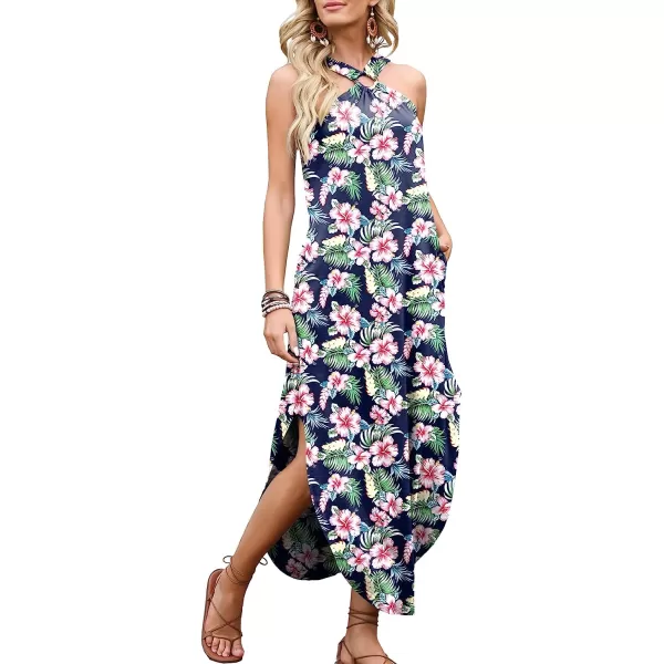 imageANRABESS Womens Summer Casual Criss Cross Sundress Sleeveless Split Maxi Long Beach Dress with PocketsPrint B