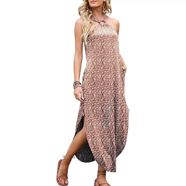 imageANRABESS Womens Summer Casual Criss Cross Sundress Sleeveless Split Maxi Long Beach Dress with PocketsPrint Pink