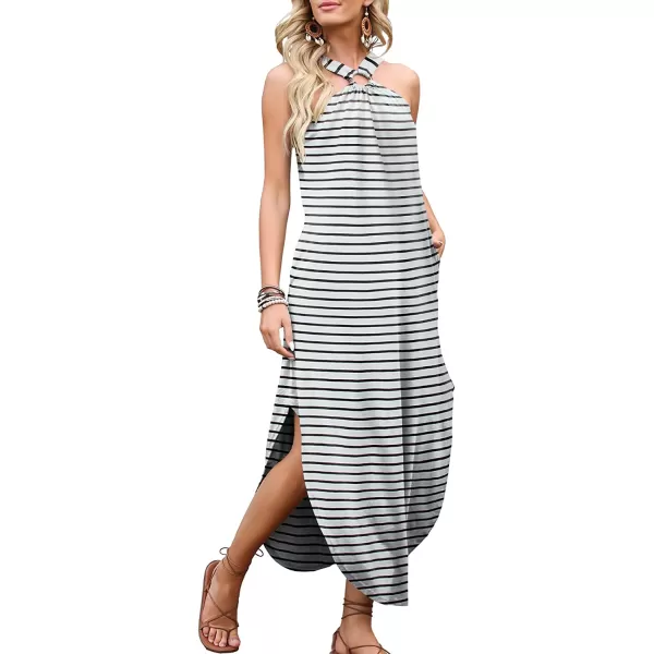 imageANRABESS Womens Summer Casual Criss Cross Sundress Sleeveless Split Maxi Long Beach Dress with PocketsStriped