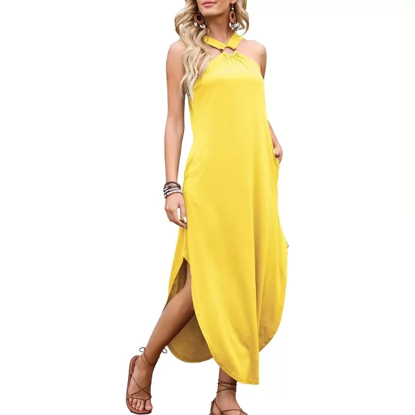 imageANRABESS Womens Summer Casual Criss Cross Sundress Sleeveless Split Maxi Long Beach Dress with PocketsYellow