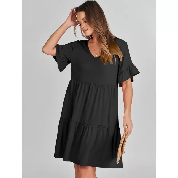 imageANRABESS Womens Summer Casual Cute VNeck Mini Dress with Pocket Ruffle Short Sleeve 2024 Trendy Beach DressesBlack