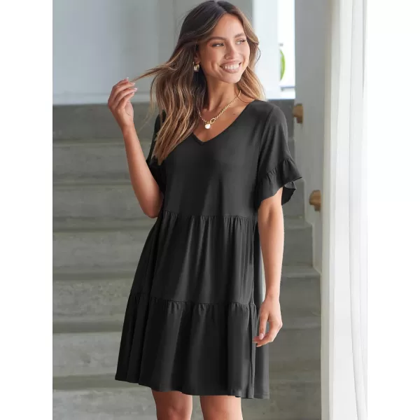 imageANRABESS Womens Summer Casual Cute VNeck Mini Dress with Pocket Ruffle Short Sleeve 2024 Trendy Beach DressesBlack