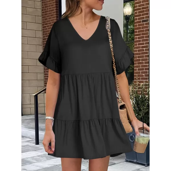 imageANRABESS Womens Summer Casual Cute VNeck Mini Dress with Pocket Ruffle Short Sleeve 2024 Trendy Beach DressesBlack