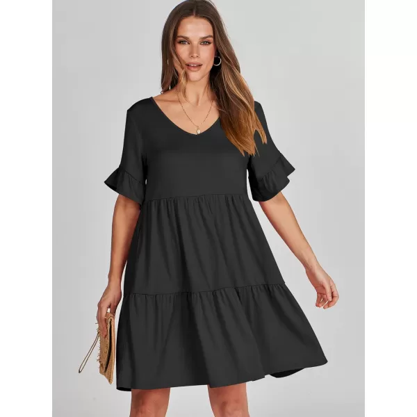 imageANRABESS Womens Summer Casual Cute VNeck Mini Dress with Pocket Ruffle Short Sleeve 2024 Trendy Beach DressesBlack