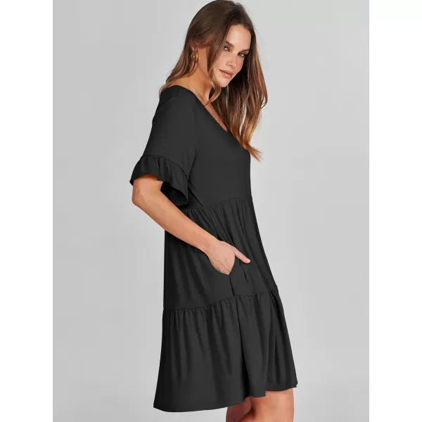 imageANRABESS Womens Summer Casual Cute VNeck Mini Dress with Pocket Ruffle Short Sleeve 2024 Trendy Beach DressesBlack
