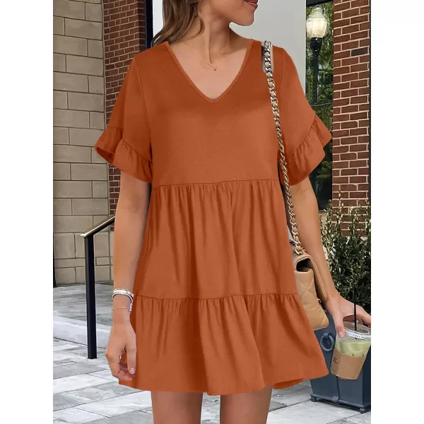 imageANRABESS Womens Summer Casual Cute VNeck Mini Dress with Pocket Ruffle Short Sleeve 2024 Trendy Beach DressesBrick Red