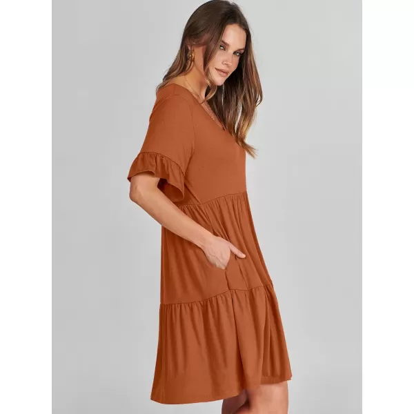 imageANRABESS Womens Summer Casual Cute VNeck Mini Dress with Pocket Ruffle Short Sleeve 2024 Trendy Beach DressesBrick Red