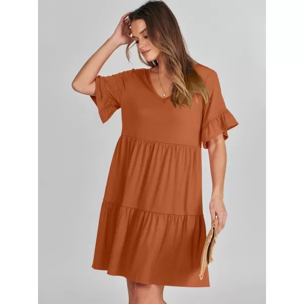 imageANRABESS Womens Summer Casual Cute VNeck Mini Dress with Pocket Ruffle Short Sleeve 2024 Trendy Beach DressesBrick Red