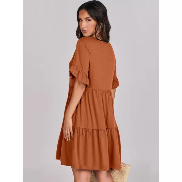 imageANRABESS Womens Summer Casual Cute VNeck Mini Dress with Pocket Ruffle Short Sleeve 2024 Trendy Beach DressesBrick Red