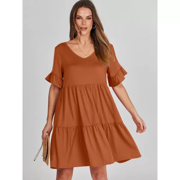 imageANRABESS Womens Summer Casual Cute VNeck Mini Dress with Pocket Ruffle Short Sleeve 2024 Trendy Beach DressesBrick Red