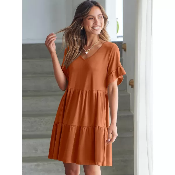 imageANRABESS Womens Summer Casual Cute VNeck Mini Dress with Pocket Ruffle Short Sleeve 2024 Trendy Beach DressesBrick Red