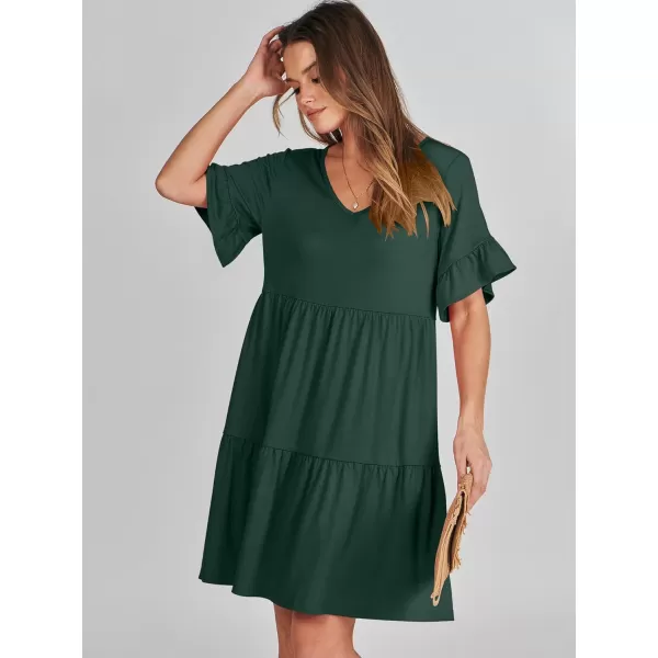 imageANRABESS Womens Summer Casual Cute VNeck Mini Dress with Pocket Ruffle Short Sleeve 2024 Trendy Beach DressesDeep Green