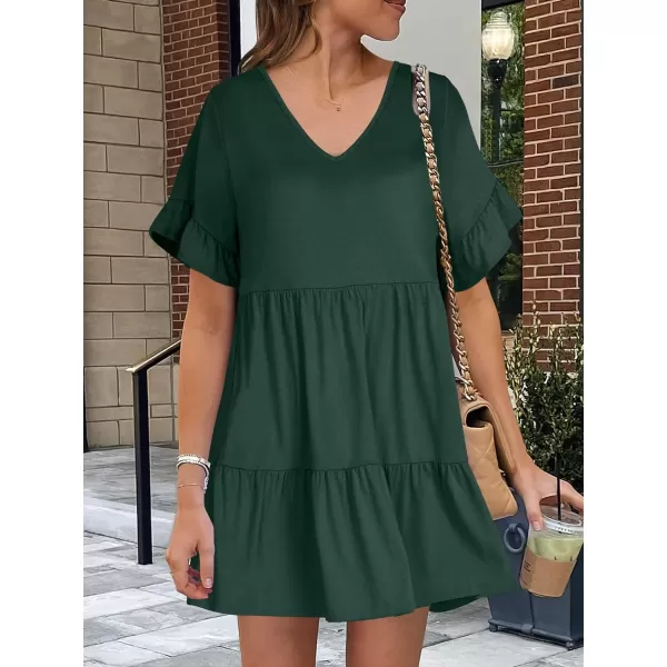 imageANRABESS Womens Summer Casual Cute VNeck Mini Dress with Pocket Ruffle Short Sleeve 2024 Trendy Beach DressesDeep Green