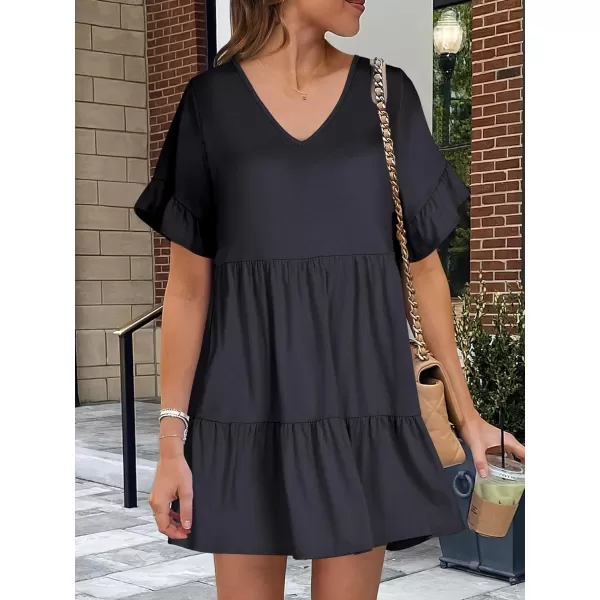 imageANRABESS Womens Summer Casual Cute VNeck Mini Dress with Pocket Ruffle Short Sleeve 2024 Trendy Beach DressesNavy Blue