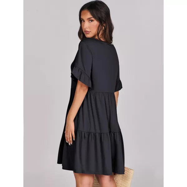 imageANRABESS Womens Summer Casual Cute VNeck Mini Dress with Pocket Ruffle Short Sleeve 2024 Trendy Beach DressesNavy Blue