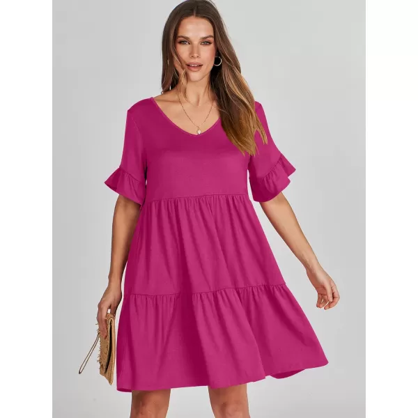 imageANRABESS Womens Summer Casual Cute VNeck Mini Dress with Pocket Ruffle Short Sleeve 2024 Trendy Beach DressesRose