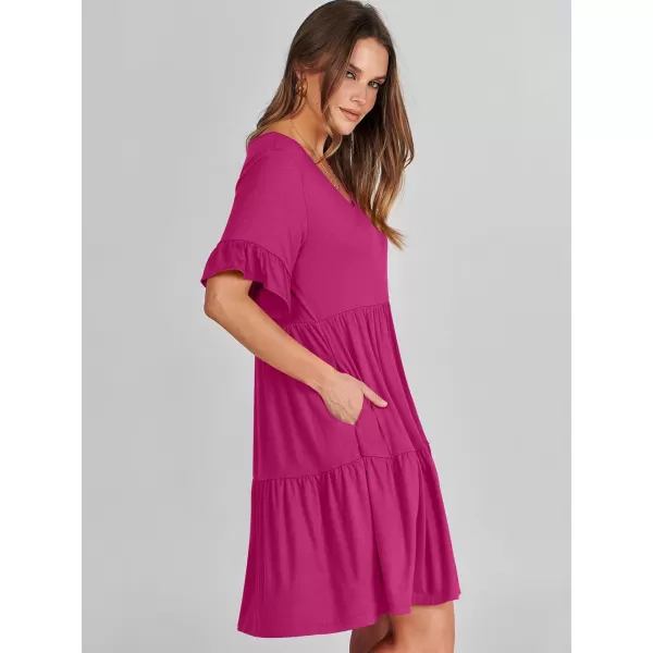 imageANRABESS Womens Summer Casual Cute VNeck Mini Dress with Pocket Ruffle Short Sleeve 2024 Trendy Beach DressesRose