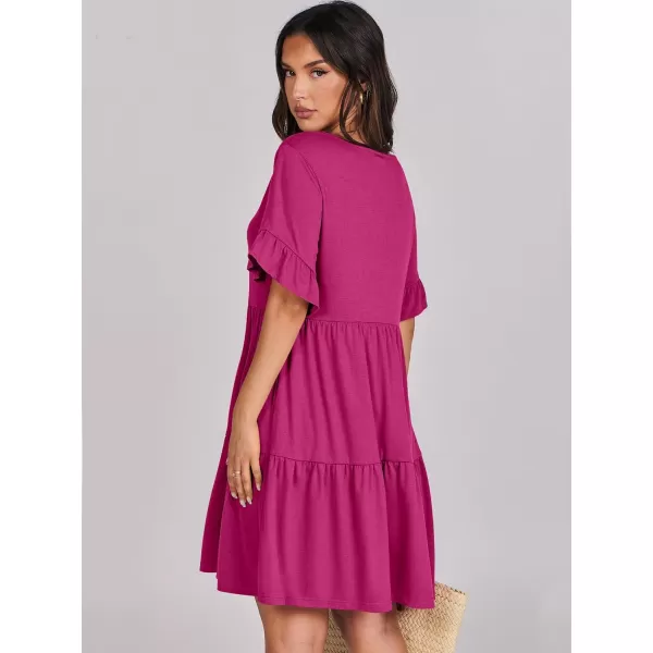 imageANRABESS Womens Summer Casual Cute VNeck Mini Dress with Pocket Ruffle Short Sleeve 2024 Trendy Beach DressesRose