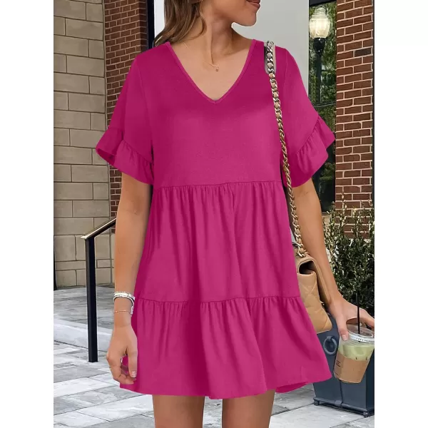 imageANRABESS Womens Summer Casual Cute VNeck Mini Dress with Pocket Ruffle Short Sleeve 2024 Trendy Beach DressesRose