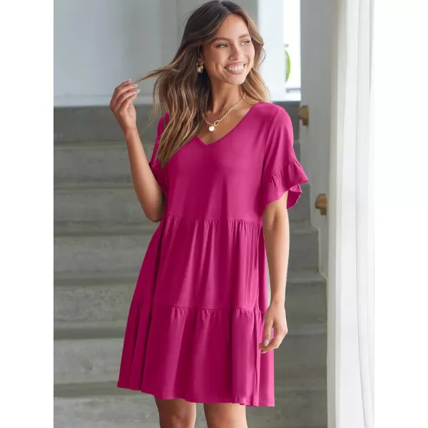 imageANRABESS Womens Summer Casual Cute VNeck Mini Dress with Pocket Ruffle Short Sleeve 2024 Trendy Beach DressesRose