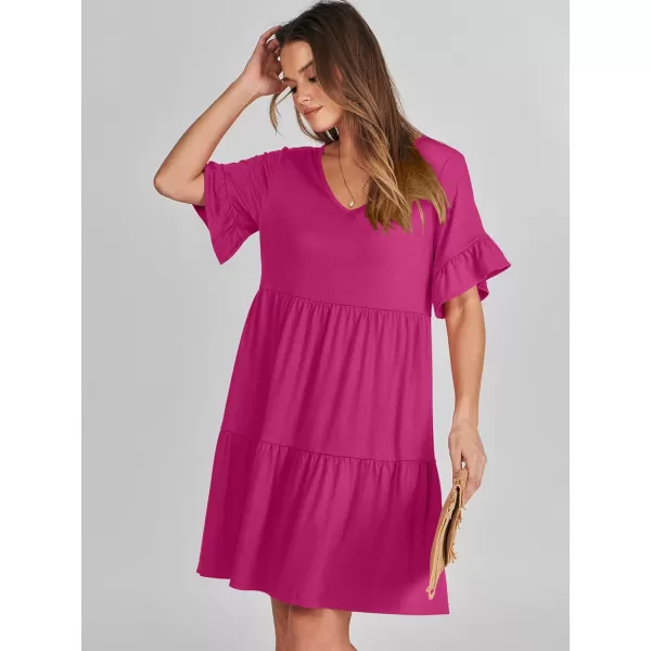 imageANRABESS Womens Summer Casual Cute VNeck Mini Dress with Pocket Ruffle Short Sleeve 2024 Trendy Beach DressesRose
