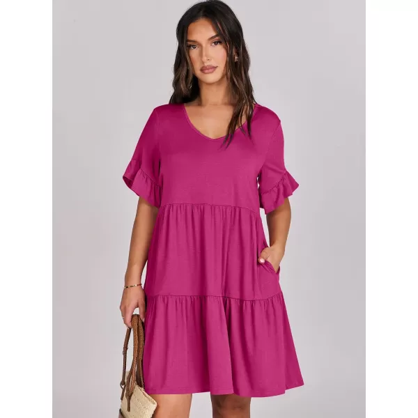 imageANRABESS Womens Summer Casual Cute VNeck Mini Dress with Pocket Ruffle Short Sleeve 2024 Trendy Beach DressesRose