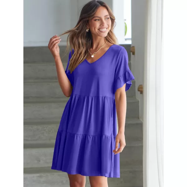 imageANRABESS Womens Summer Casual Cute VNeck Mini Dress with Pocket Ruffle Short Sleeve 2024 Trendy Beach DressesRoyal Blue