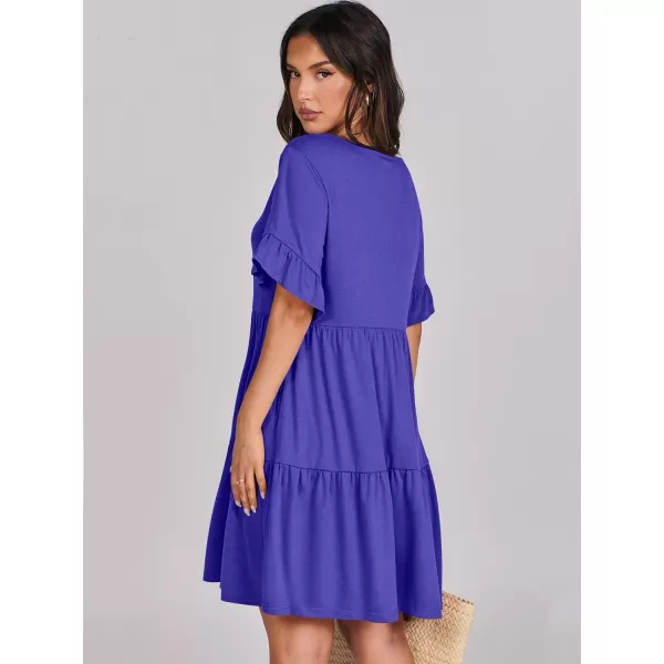 imageANRABESS Womens Summer Casual Cute VNeck Mini Dress with Pocket Ruffle Short Sleeve 2024 Trendy Beach DressesRoyal Blue