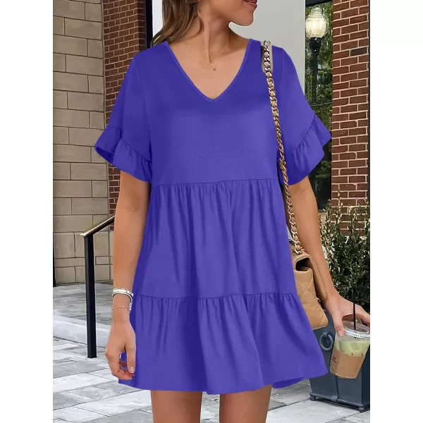 imageANRABESS Womens Summer Casual Cute VNeck Mini Dress with Pocket Ruffle Short Sleeve 2024 Trendy Beach DressesRoyal Blue