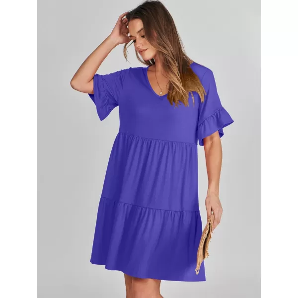 imageANRABESS Womens Summer Casual Cute VNeck Mini Dress with Pocket Ruffle Short Sleeve 2024 Trendy Beach DressesRoyal Blue