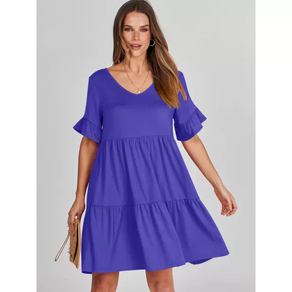 imageANRABESS Womens Summer Casual Cute VNeck Mini Dress with Pocket Ruffle Short Sleeve 2024 Trendy Beach DressesRoyal Blue