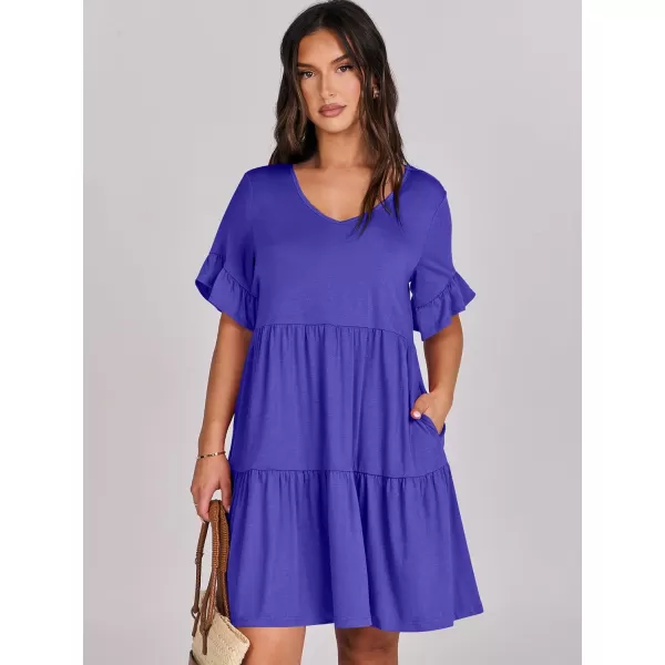imageANRABESS Womens Summer Casual Cute VNeck Mini Dress with Pocket Ruffle Short Sleeve 2024 Trendy Beach DressesRoyal Blue