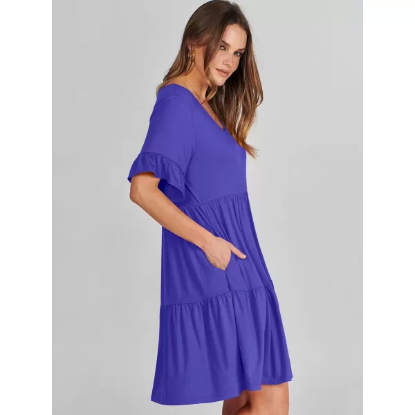 imageANRABESS Womens Summer Casual Cute VNeck Mini Dress with Pocket Ruffle Short Sleeve 2024 Trendy Beach DressesRoyal Blue