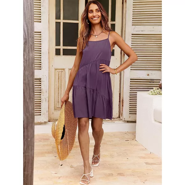 imageANRABESS Womens Summer Casual Dress Adjustable Spaghetti Strap Beach Cover Up Tank Mini DressesDark Purple