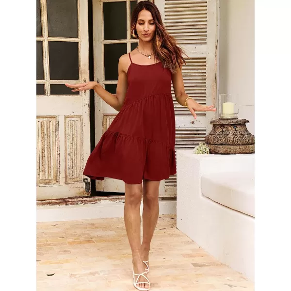 imageANRABESS Womens Summer Casual Dress Adjustable Spaghetti Strap Beach Cover Up Tank Mini DressesDark Red