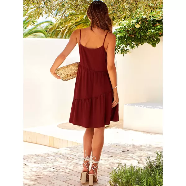 imageANRABESS Womens Summer Casual Dress Adjustable Spaghetti Strap Beach Cover Up Tank Mini DressesDark Red